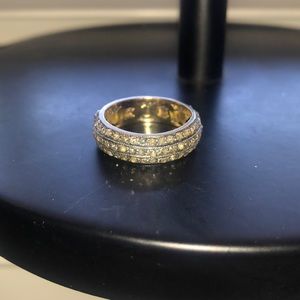 Antique Indian Sterling Silver, Yellow Gold & Diamond Pave Ring size 6